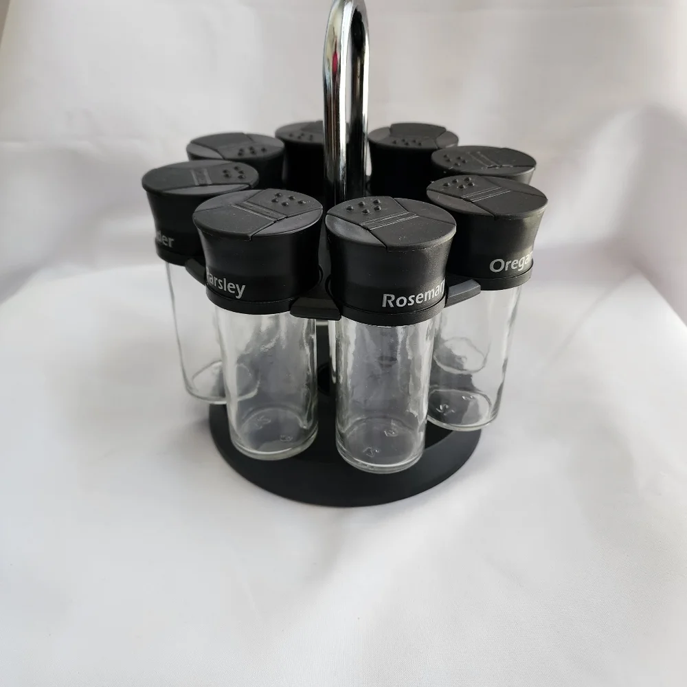 Spice Rack with 8 Jars, metal rotating carousel